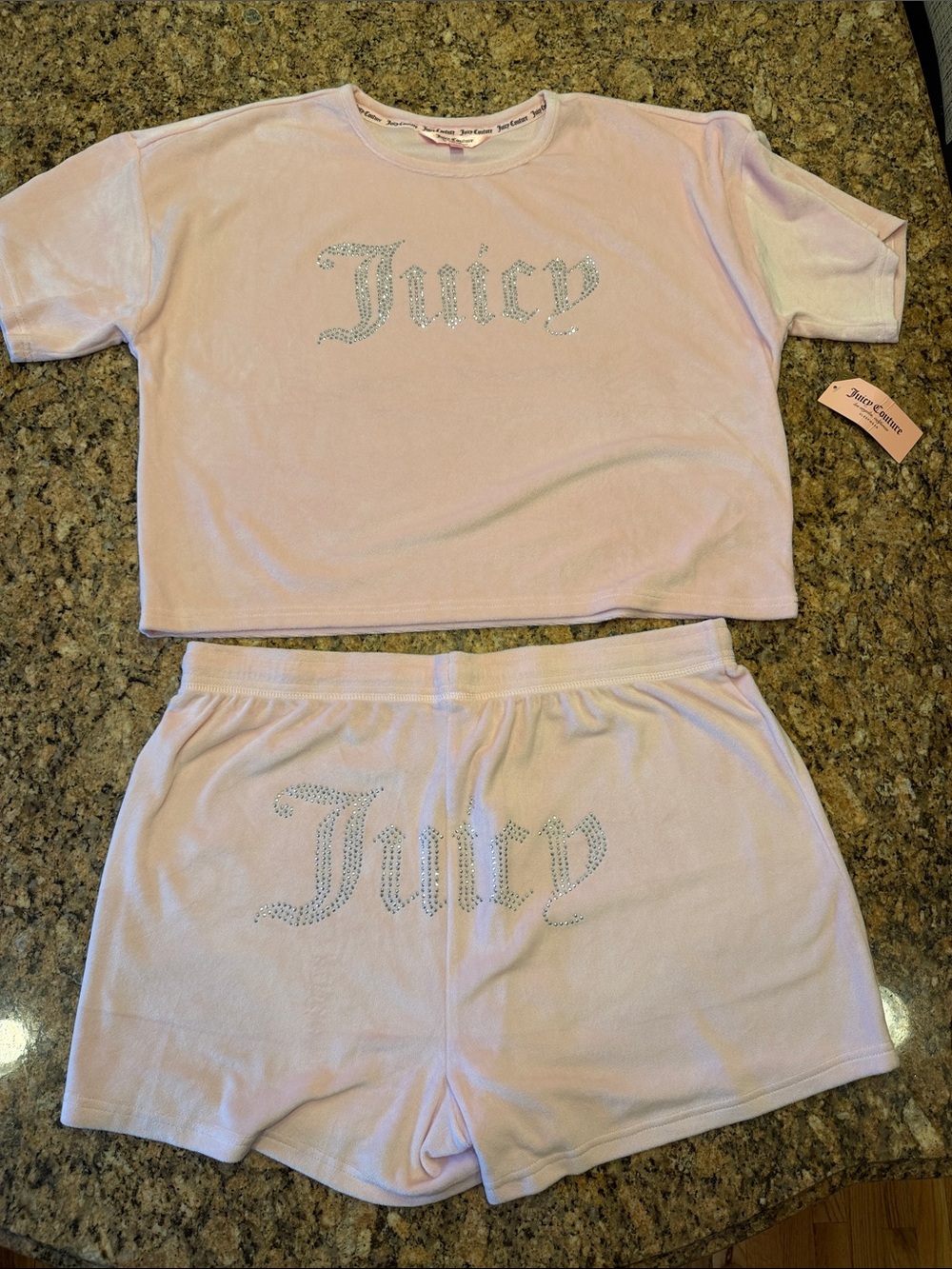 NWT Juicy Couture Light Pink Velour Logo Pajama Set - Size XL